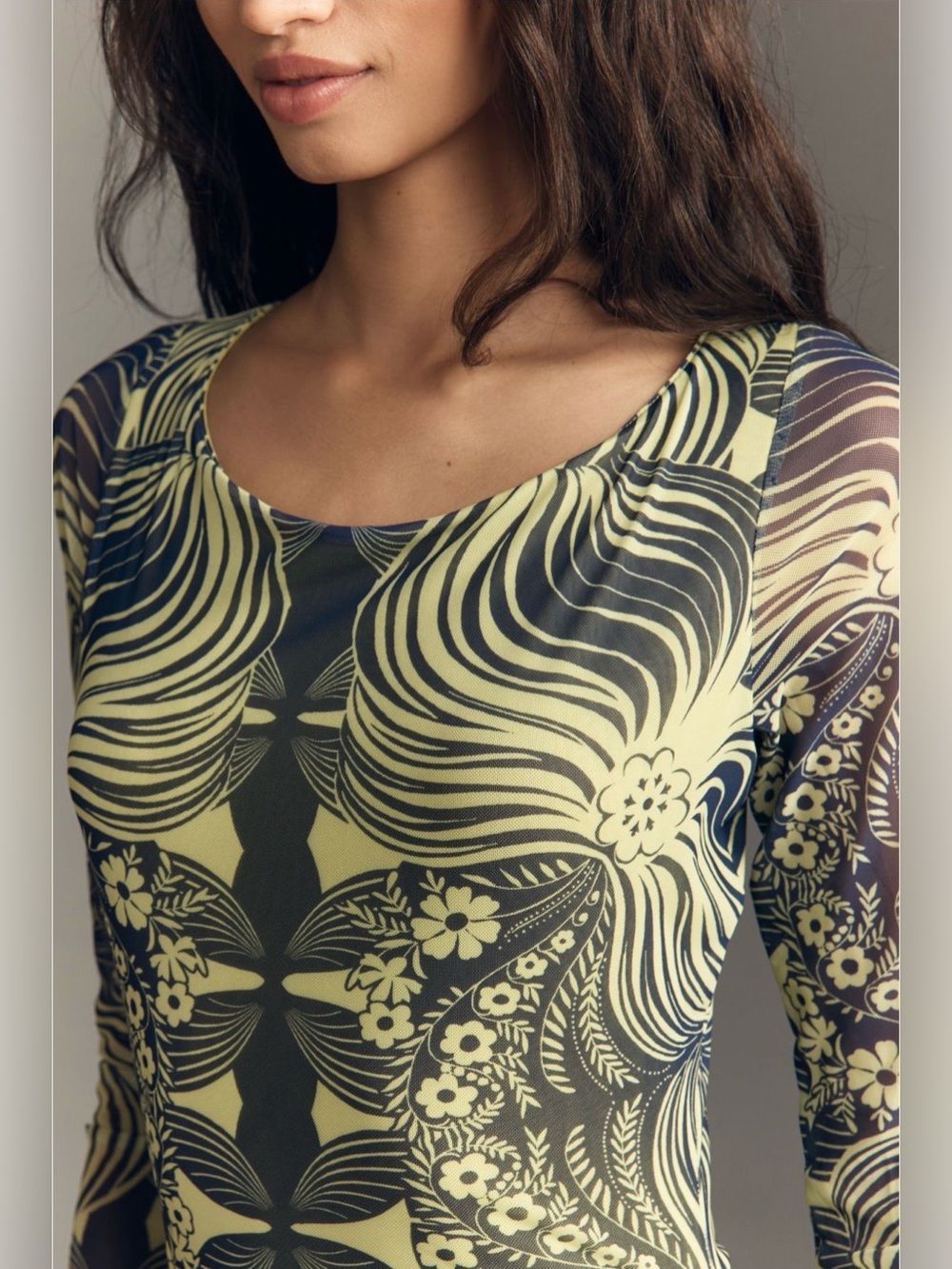 Anthropologie XL Open Back Mesh Maxi Dress Green Abstract Print $148 NWT - Picture 4 of 9